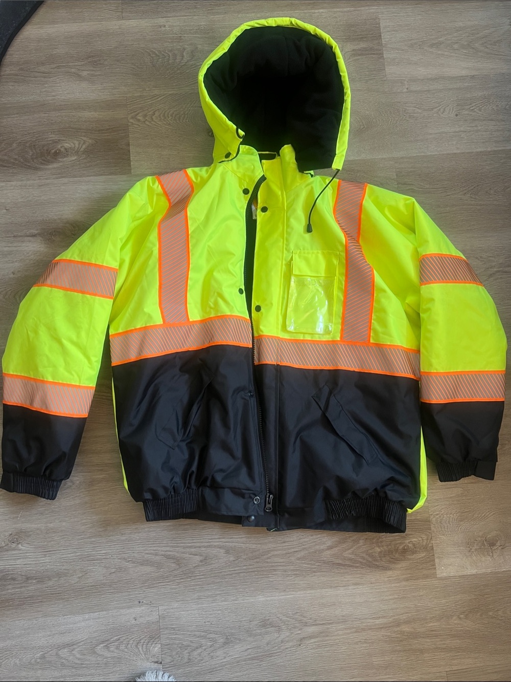 Men’s  High-Visibility Yellow & Black Safety Hooded Jacket